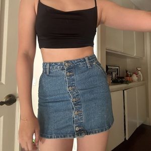 Y2K mini blue denim skirt with button detailing